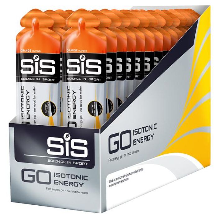 GO isotonic energy energiageeli Orange laatikko Helppokayttoinen, ei tarvitse vetta lisaksi. 22g nopeasti imeytyvaa