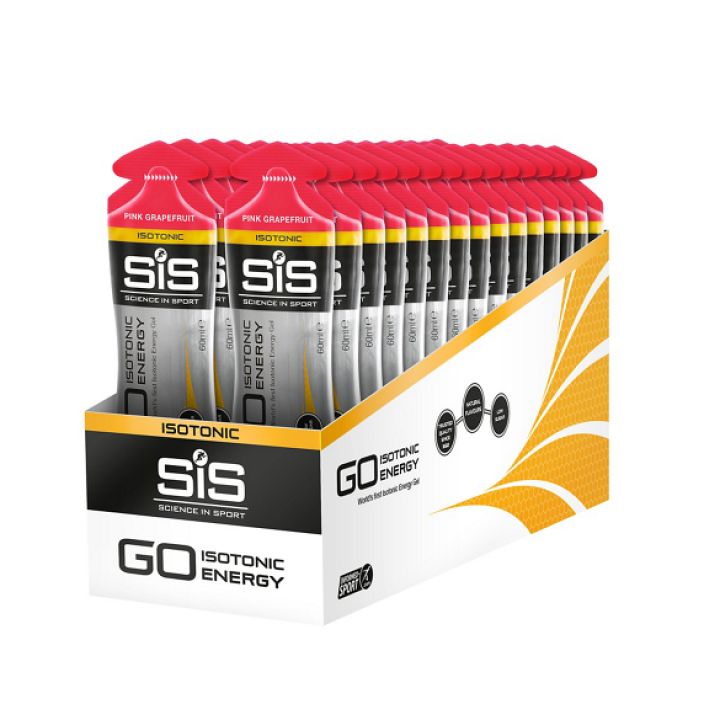 GO Isotonic energiageeli Pink Grapefruit laatikko Helppokayttoinen, ei tarvitse vetta lisaksi. 22g nopeasti imeytyvaa