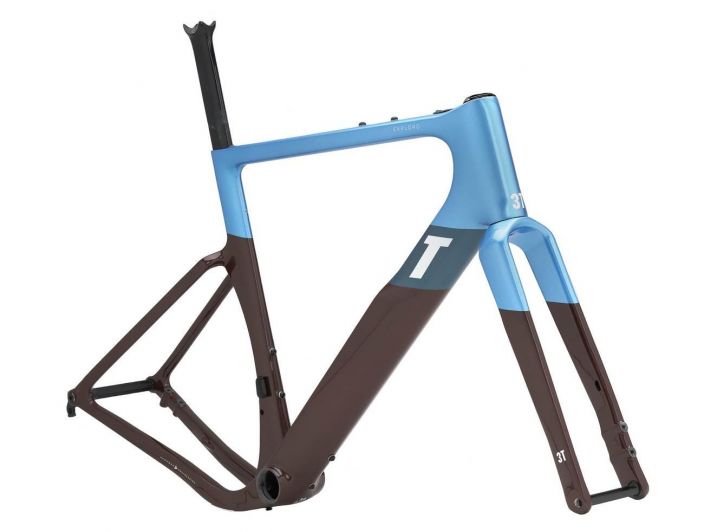 3T Exploro RaceMax Blue/Brown runkosetti Full-aero gravel frameset for speed on-road and off. Choose 700c RACE or 650b MAX